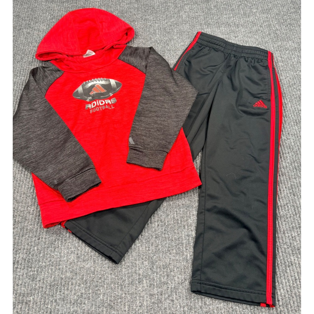 Adidas Football Hooded Sweatshirt and Track Pants Set Red Black Kids Size 6